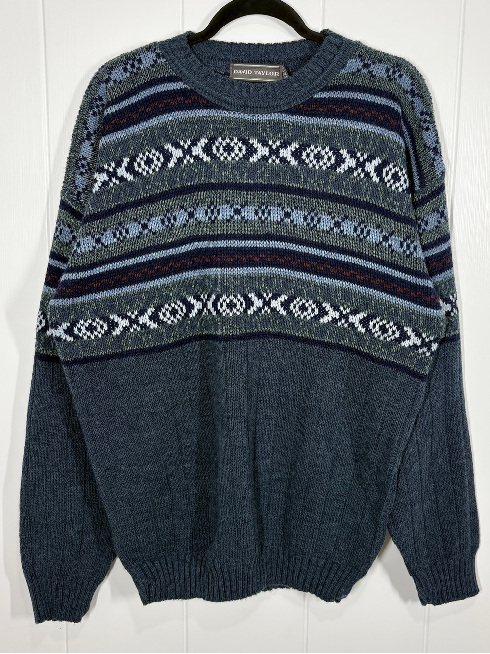 David Taylor Fair Isle Men’s Knit Crewneck Sweater Size Large Tall Acrylic
